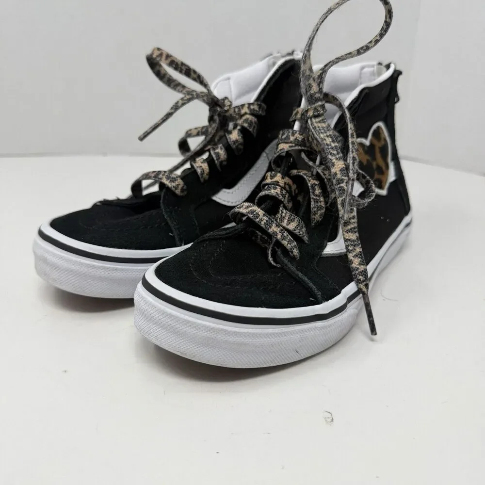 VANS High Top Off The Wall Zip Heel Cheetah Heart Kids Size 2.0 Skate